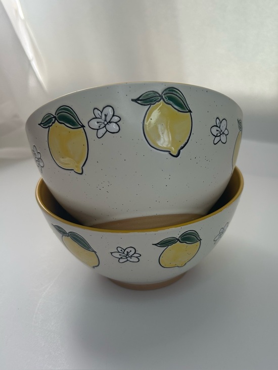 Spectrum Designz LEMON BLOOM Set Of 2 Cereal Bowls 6” Ivory Yellow